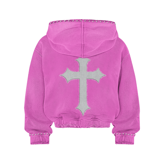 MRCYRBRN RHINESTONE PULLOVER HOODIE PINK