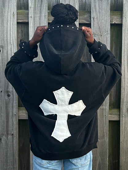 MRCYRBRN RHINESTONE PULLOVER HOODIE BLACK