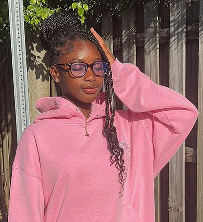 MRCYRBRN RHINESTONE PULLOVER HOODIE PINK