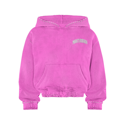 MRCYRBRN RHINESTONE PULLOVER HOODIE PINK