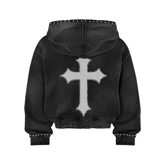 MRCYRBRN RHINESTONE PULLOVER HOODIE BLACK