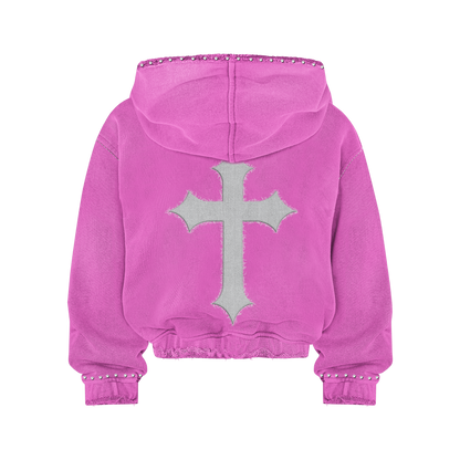 MRCYRBRN RHINESTONE PULLOVER HOODIE PINK